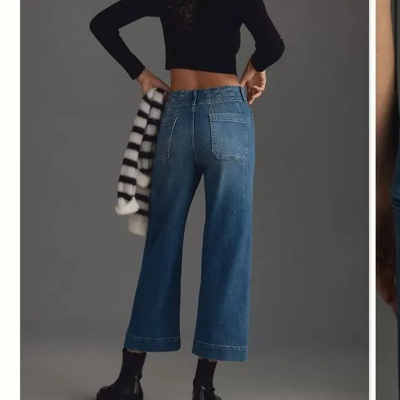 Anthropologie Maeve The Colette Cropped Wide Leg Denim Pants Medium Blue NWOT