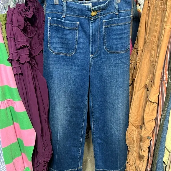 Anthropologie Maeve The Colette Cropped Wide Leg Denim Pants Medium Blue NWOT