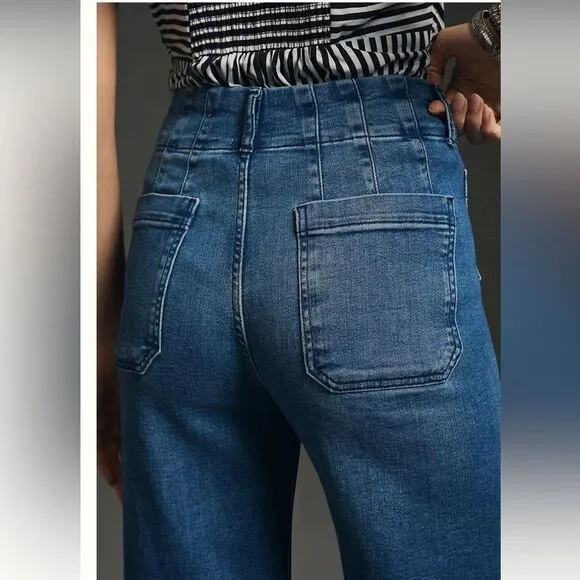 Anthropologie Maeve The Colette Cropped Wide Leg Denim Pants Medium Blue NWOT