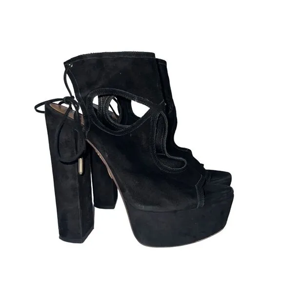 Aquazzura Firenze Strappy Tie Back Platform Block Heeled Sandals Size 36
