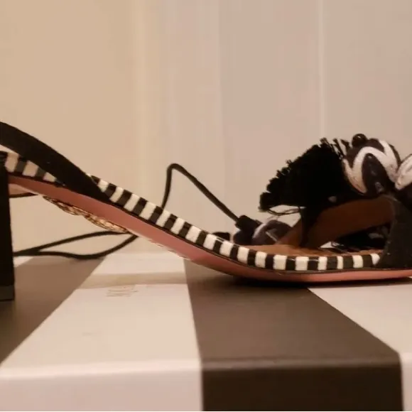 Aquazzura Sandals In White And Black Suede And Snake Skin With Ankle Straps