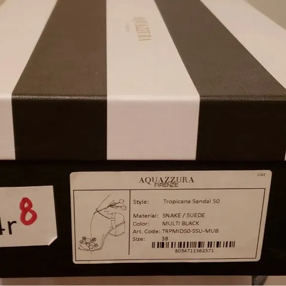 Aquazzura Sandals In White And Black Suede And Snake Skin With Ankle Straps