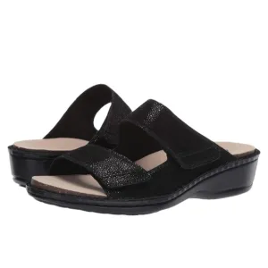 Aravon Black Metallic Suede Cambridge 2 Strap Sandal