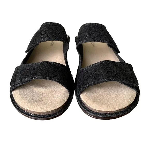 Aravon Black Metallic Suede Cambridge 2 Strap Sandal