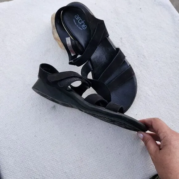 Arche strappy suede comfort sandals black