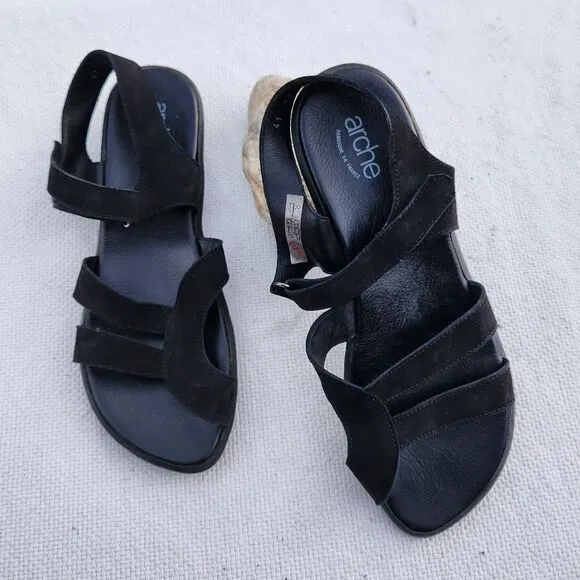 Arche strappy suede comfort sandals black