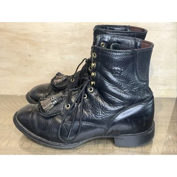Ariat Cobalt Women’s Black Leather Lacer/Kiltie Boots With Tassel 33401 Size 9C