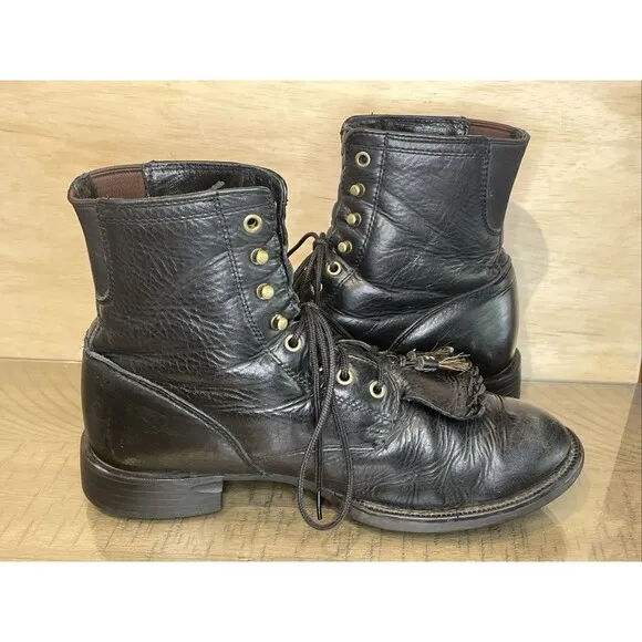 Ariat Cobalt Women’s Black Leather Lacer/Kiltie Boots With Tassel 33401 Size 9C