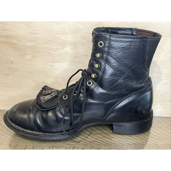 Ariat Cobalt Women’s Black Leather Lacer/Kiltie Boots With Tassel 33401 Size 9C