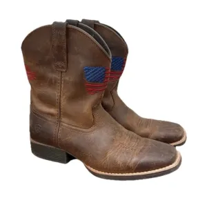 Ariat Kids Boots Sz 4.5 Patriot Western Brown Leather 10034408 Flag Embroidered