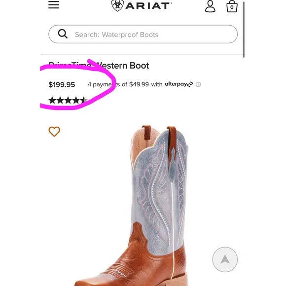 Ariat Women’s Brown/Gingersnap PrimeTime Square Toe Western Cowboy Boots | NEW!