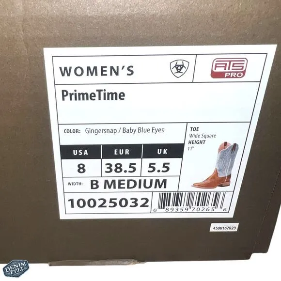 Ariat Women’s Brown/Gingersnap PrimeTime Square Toe Western Cowboy Boots | NEW!