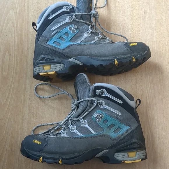 Asolo Atlantis Gore Tex Boots Womens Size 7.5 Gray Blue Hiking Travel