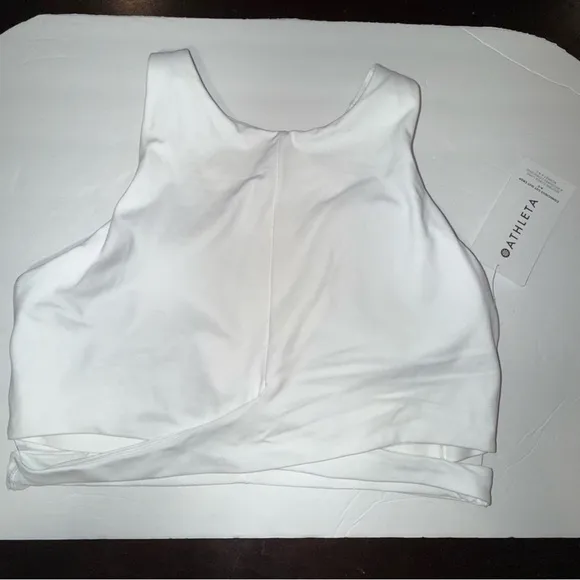 Athleta NWT White Cross-Front Crop Top sports bra Conscious Cut Out A-C XL