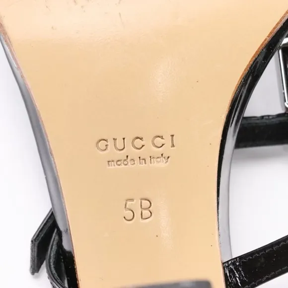 AUTHENTIC GUCCI Black•Leather•SquareToe•Sandal•SIZE 5B  Good Condition