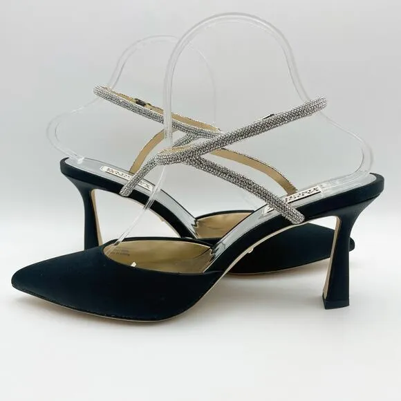 Badgley Mischka Womens Kamilah Stiletto Heel US 7.5M EU 38 Black Satin NIB