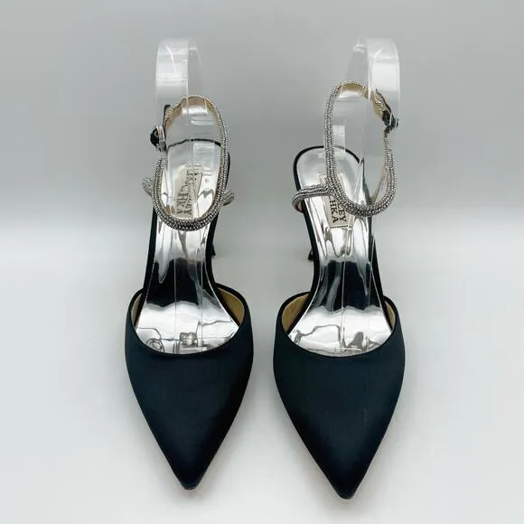 Badgley Mischka Womens Kamilah Stiletto Heel US 7.5M EU 38 Black Satin NIB