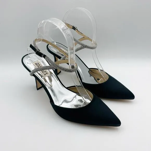 Badgley Mischka Womens Kamilah Stiletto Heel US 7.5M EU 38 Black Satin NIB
