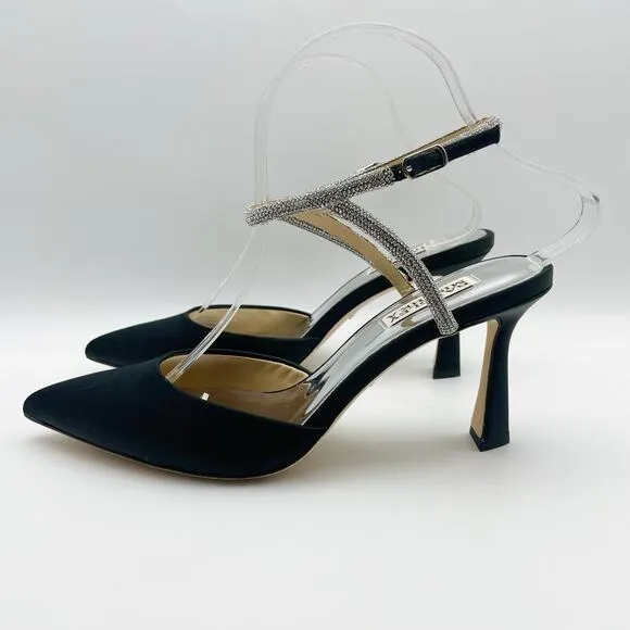 Badgley Mischka Womens Kamilah Stiletto Heel US 7.5M EU 38 Black Satin NIB