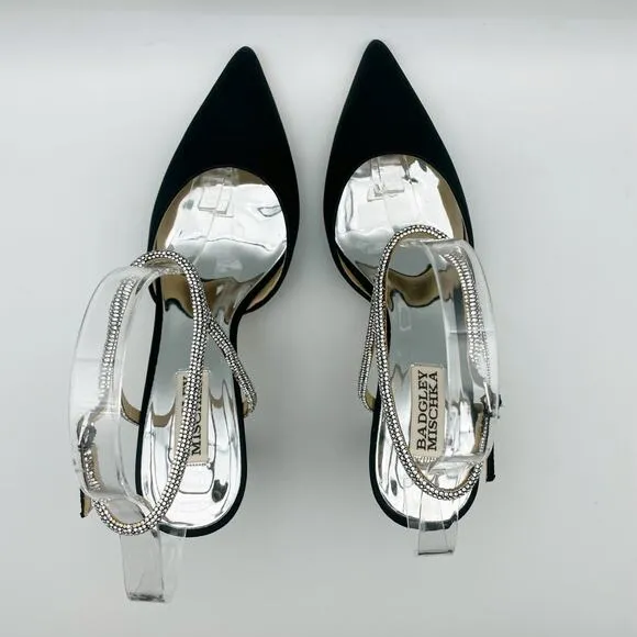Badgley Mischka Womens Kamilah Stiletto Heel US 7.5M EU 38 Black Satin NIB