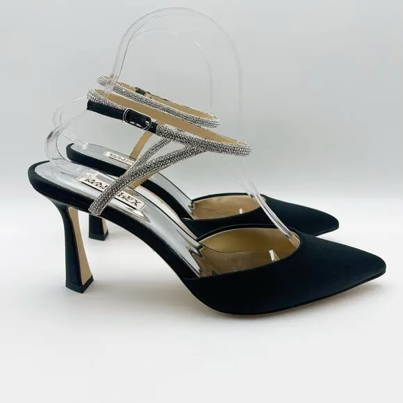 Badgley Mischka Womens Kamilah Stiletto Heel US 7.5M EU 38 Black Satin NIB