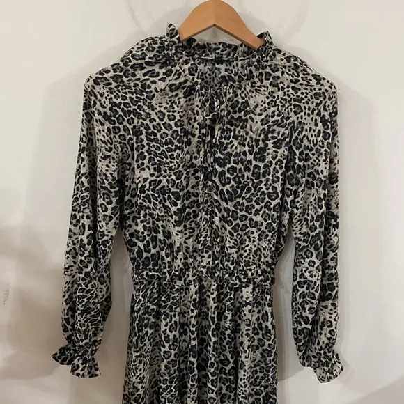 Banana Republic leopard print ruffled voluminous sleeve v-neck maxi dress size 6