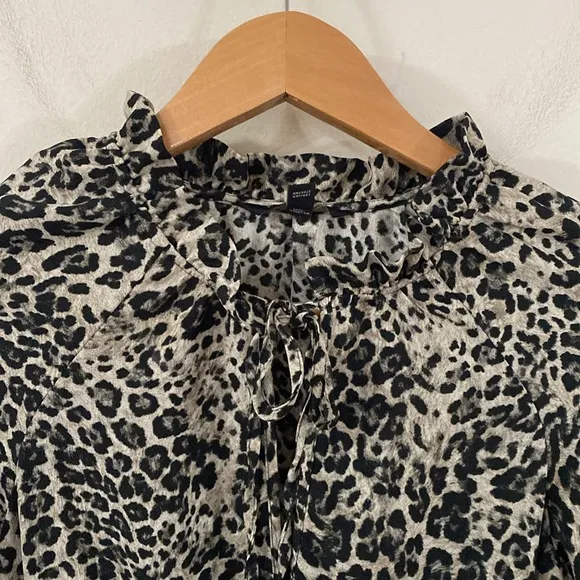 Banana Republic leopard print ruffled voluminous sleeve v-neck maxi dress size 6