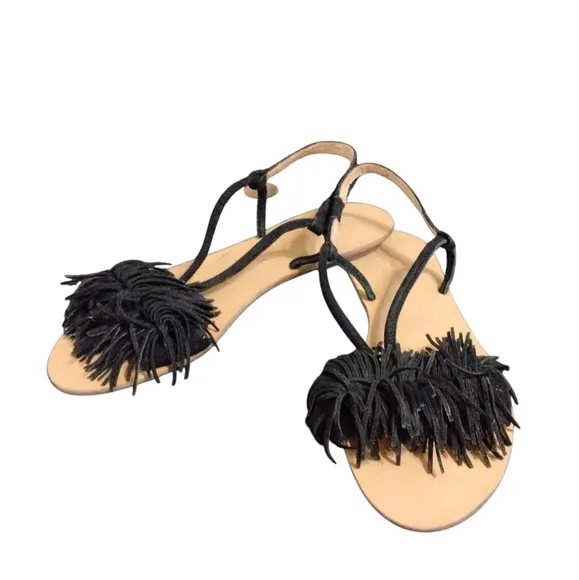 BANANA REPUBLIC Riley Fringe Sandal Black Suede Tassled Sandal Size 7.5