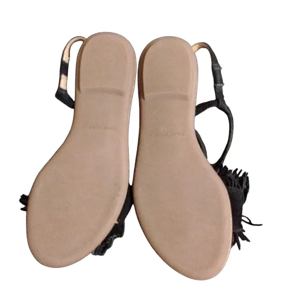 BANANA REPUBLIC Riley Fringe Sandal Black Suede Tassled Sandal Size 7.5