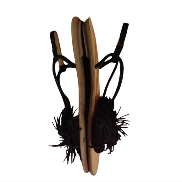 BANANA REPUBLIC Riley Fringe Sandal Black Suede Tassled Sandal Size 7.5