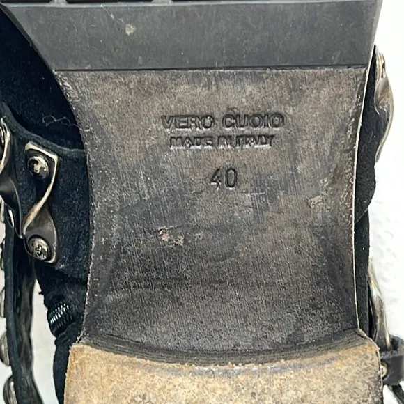 BARNEYS NEW YORK COOP DISTRESSED BLACK SUEDE LEATHER BELTED MOTO ANKLE BOOTS