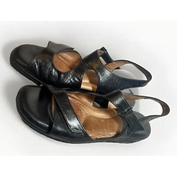 Beautifeel Women's Black Leather Wedge Comfort Sandals Size 8 - 8.5 (39)