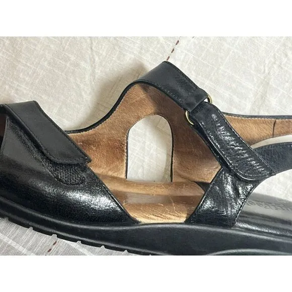 Beautifeel Women's Black Leather Wedge Comfort Sandals Size 8 - 8.5 (39)
