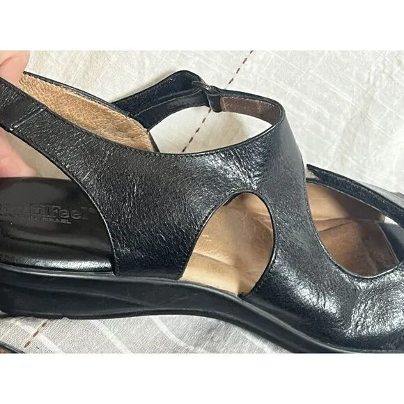 Beautifeel Women's Black Leather Wedge Comfort Sandals Size 8 - 8.5 (39)
