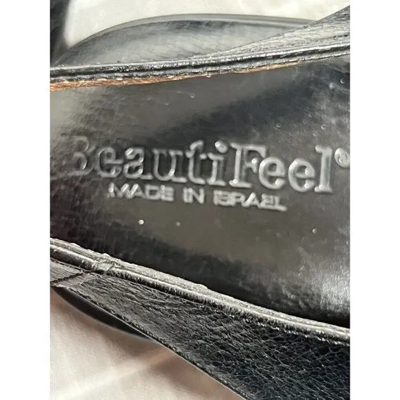 Beautifeel Women's Black Leather Wedge Comfort Sandals Size 8 - 8.5 (39)