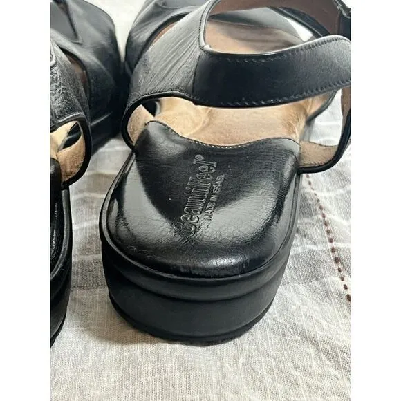 Beautifeel Women's Black Leather Wedge Comfort Sandals Size 8 - 8.5 (39)