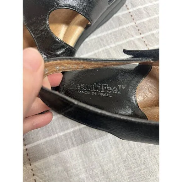 Beautifeel Women's Black Leather Wedge Comfort Sandals Size 8 - 8.5 (39)