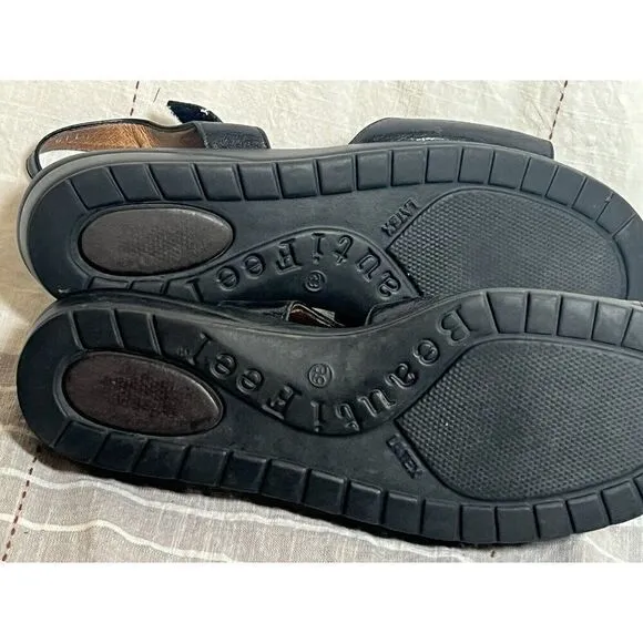 Beautifeel Women's Black Leather Wedge Comfort Sandals Size 8 - 8.5 (39)