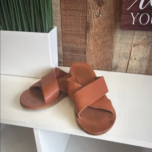 Beek Brown Leather Slide Sandals