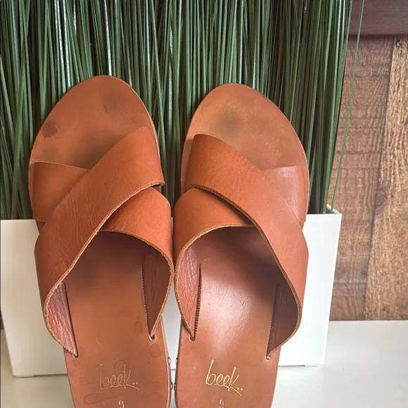 Beek Brown Leather Slide Sandals