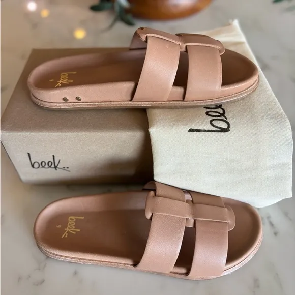 Beek Courser Leather Slide Sandals Honey Size 9 NEW