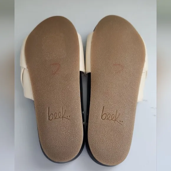 BEEK  Women's Leather Cream Slide Sandals Size 7