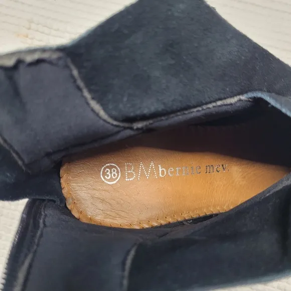 Bernie Mev New York Women's Black Gray Suede Jacqueline Wedge Bootie Size 38