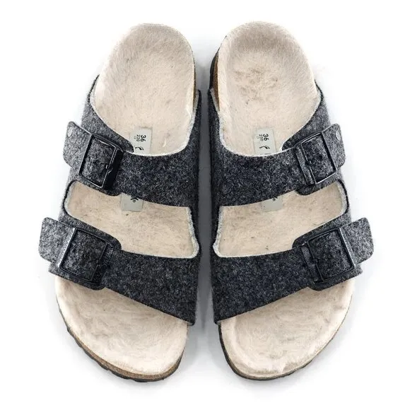 BIRKENSTOCK Arizona Rivet Wool Felt Doubleface Gray Sandals Regular Fit