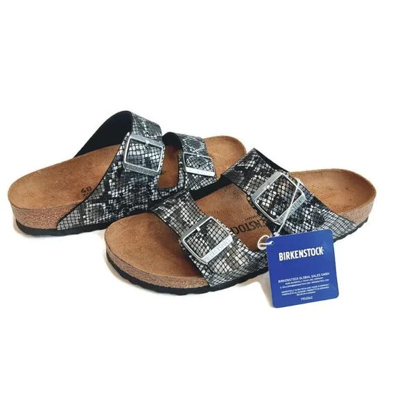 Birkenstock Arizona Sandals Mens 7 - 7.5 Womens 9 - 9.5 Black Python Narrow