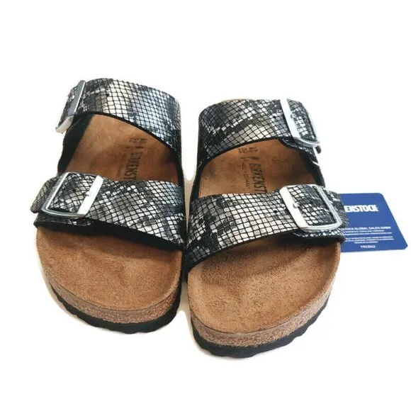 Birkenstock Arizona Sandals Mens 7 - 7.5 Womens 9 - 9.5 Black Python Narrow