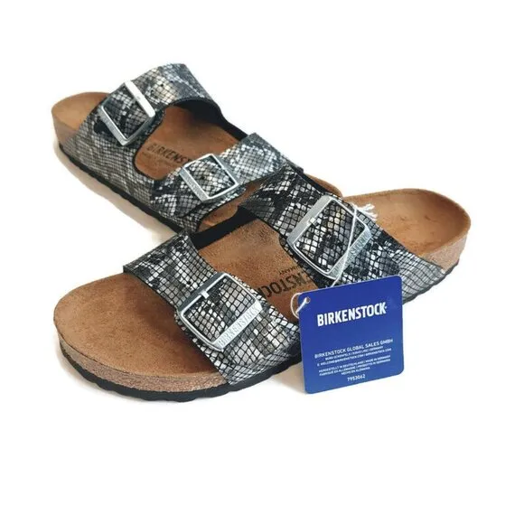Birkenstock Arizona Sandals Mens 7 - 7.5 Womens 9 - 9.5 Black Python Narrow