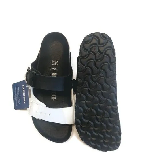 Birkenstock Arizona Split Birko-Flor Sandals Womens Size 5 Black White EU 36