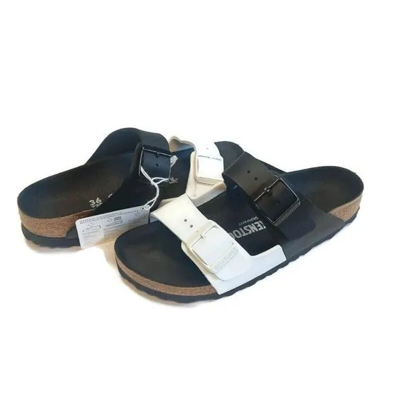 Birkenstock Arizona Split Birko-Flor Sandals Womens Size 5 Black White EU 36