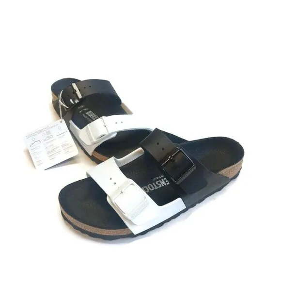 Birkenstock Arizona Split Birko-Flor Sandals Womens Size 5 Black White EU 36